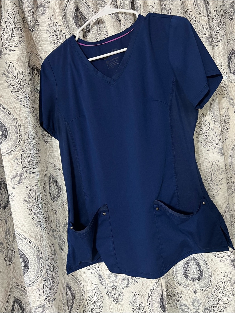 healing hands Navy V-Neck Short Sleeve Scrub Top